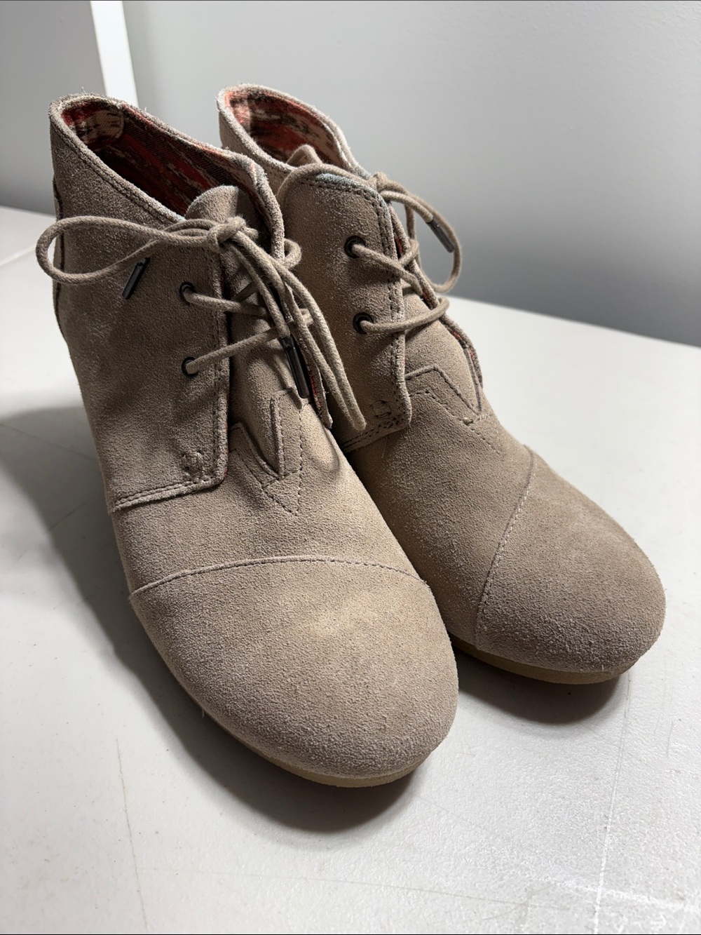 Toms Beige Suede Lace-Up Ankle Boots